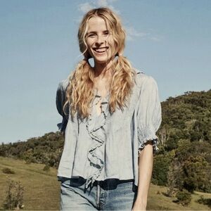 Doen Henri blouse, size L French Blue. Excellent condition